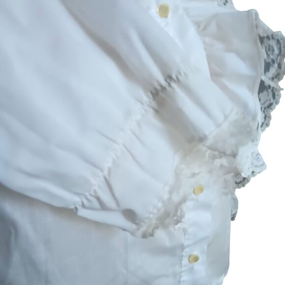 Vintage Women's Small Ruffled Blouse Victorian 1960's Lace Trim Gothic Vampire - Picture 4 of 7